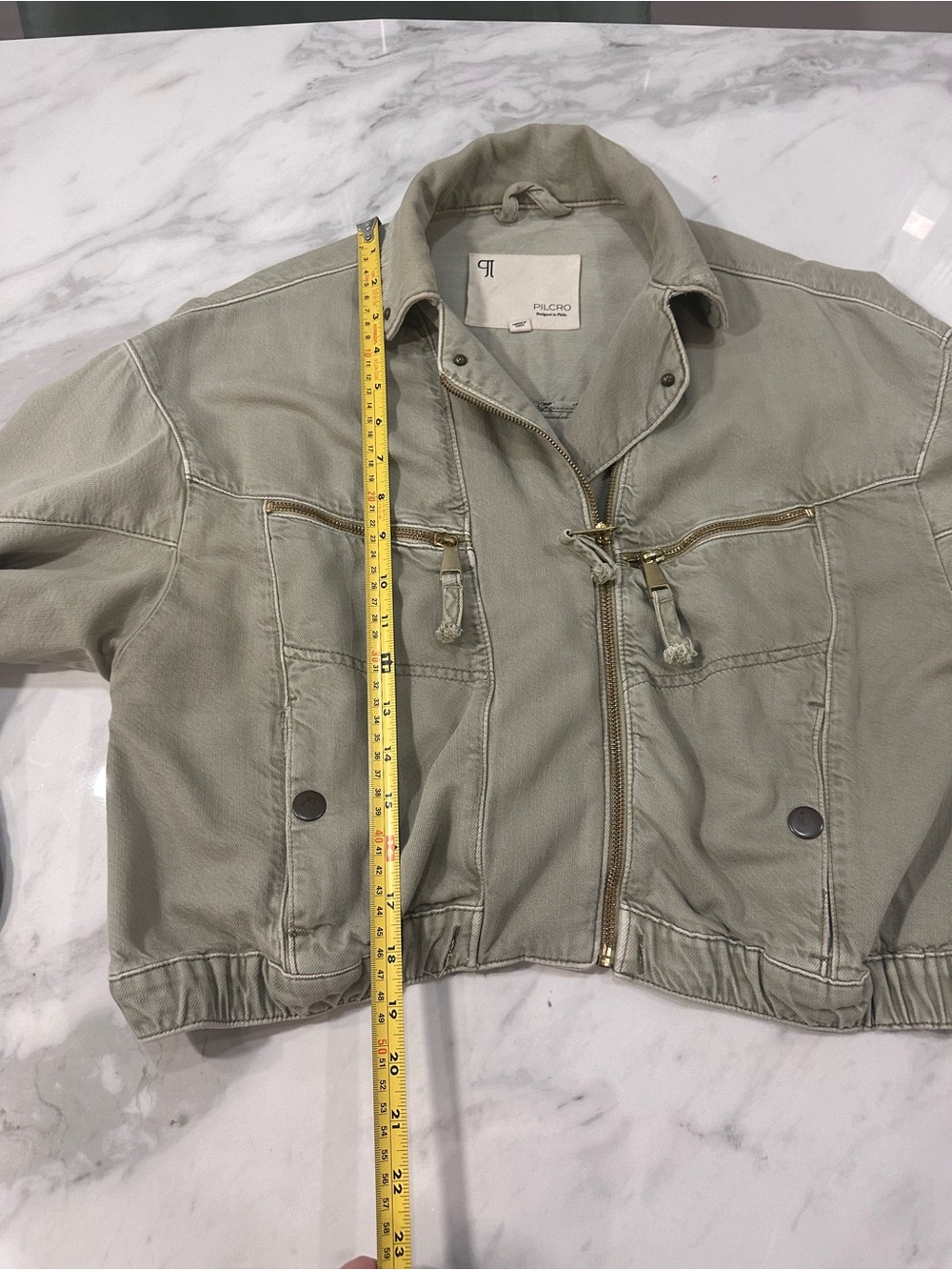 PILCRO ANTHROPOLOGIE Tidal Moto Utility Jacket Cropped Sage Green Tan Sz Medium - Picture 14 of 16